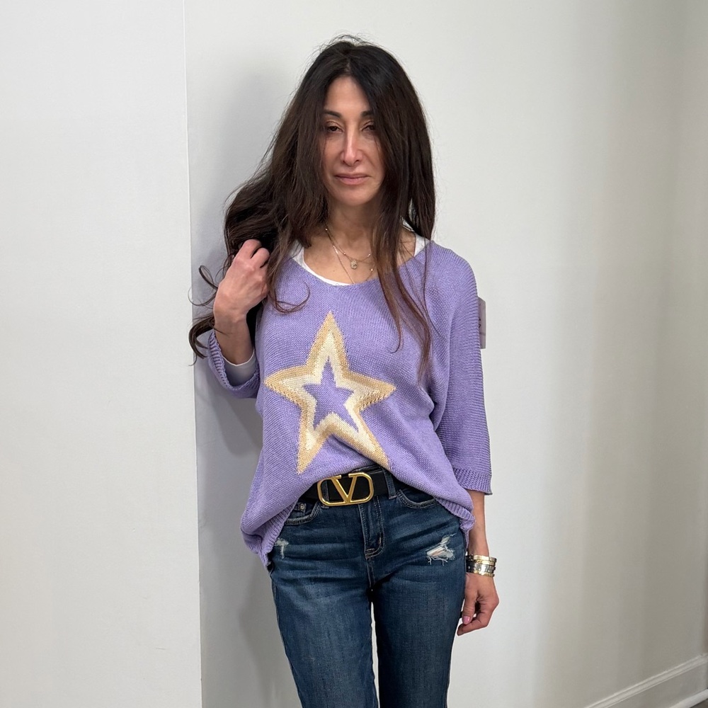 MADE IN ITALY Purple Sweater with Gold Star Design